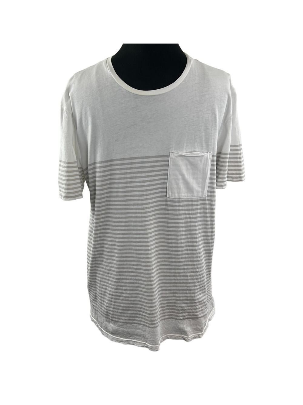 Danward White Gray Top Cotton Striped Crew Neck Short Sleeve Pullover Medium M